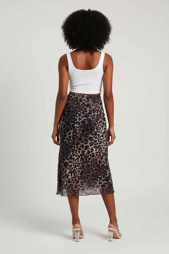 Jupe Léopard Midi Fluide Élégante
