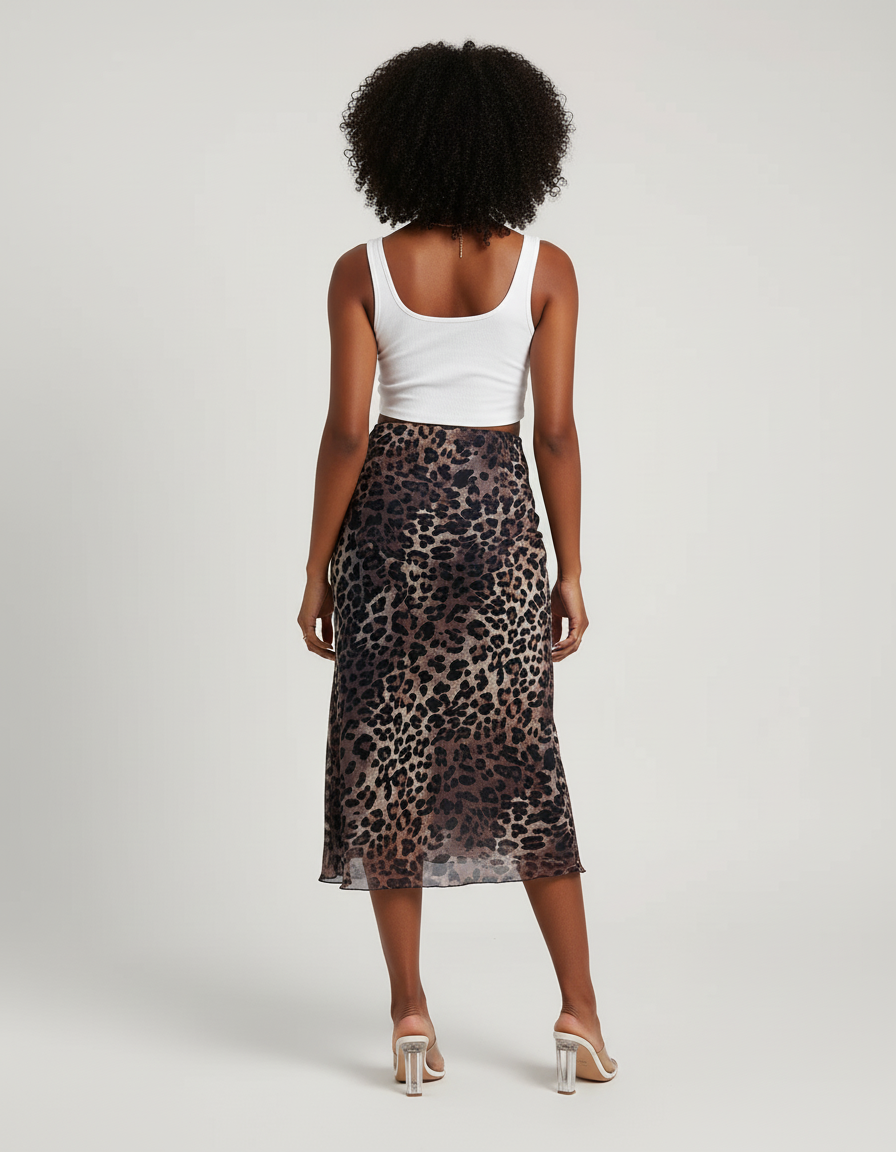 Jupe Léopard Midi Fluide Élégante