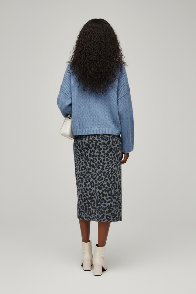 Jupe Léopard Maille Grise Élégante