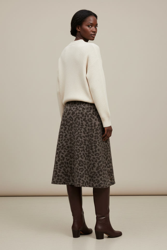 Jupe Léopard Laine A-Line Élégante