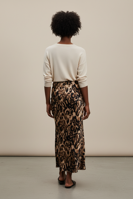 Jupe Léopard Midi Satin Fluide