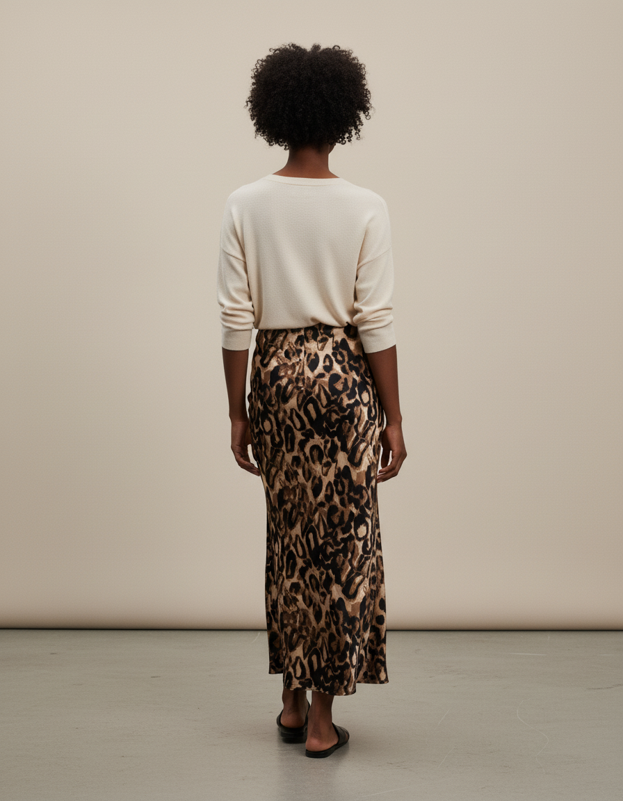 Jupe Léopard Midi Satin Fluide