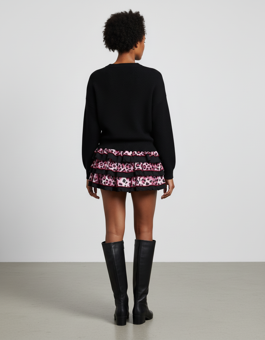 Jupe Léopard À Volants Rose Chic