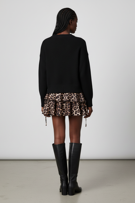 Jupe Léopard Courte À Volants Chic