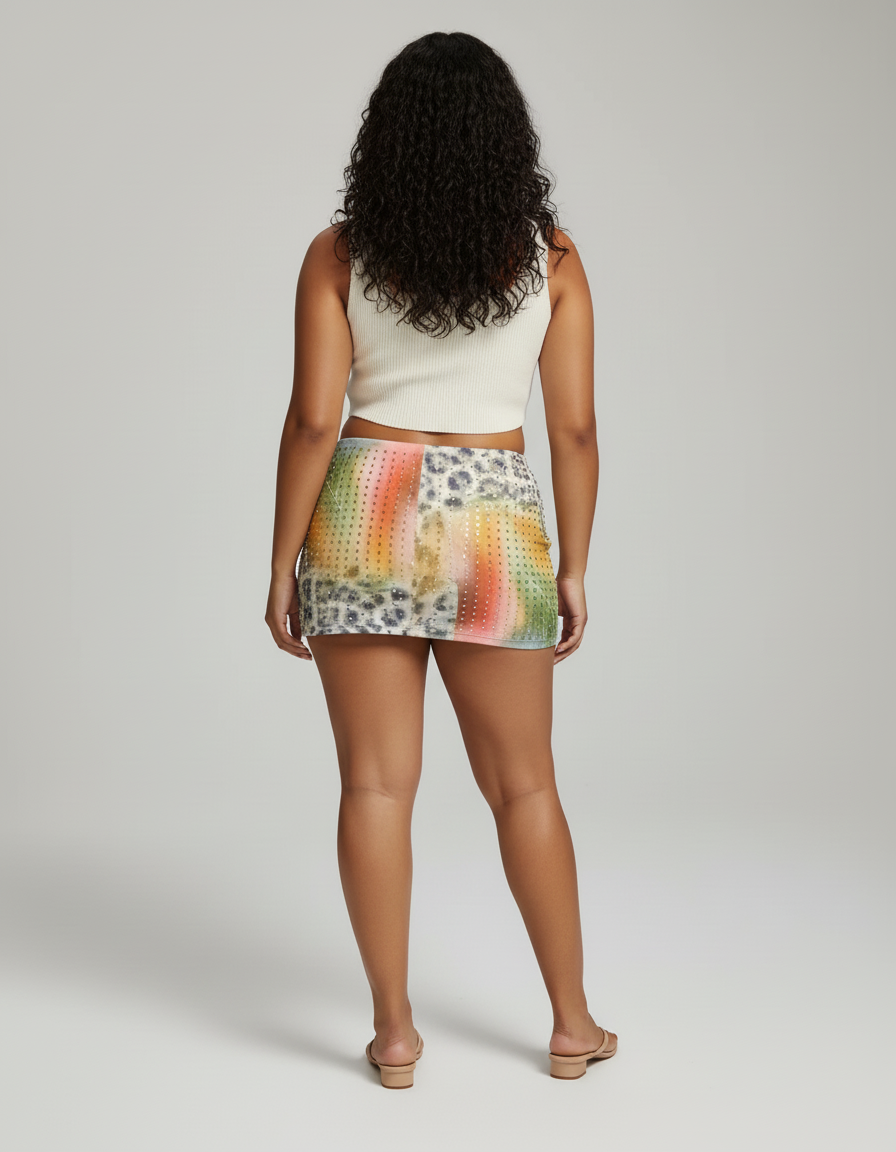 Jupe Léopard Multicolore Strass Y2K