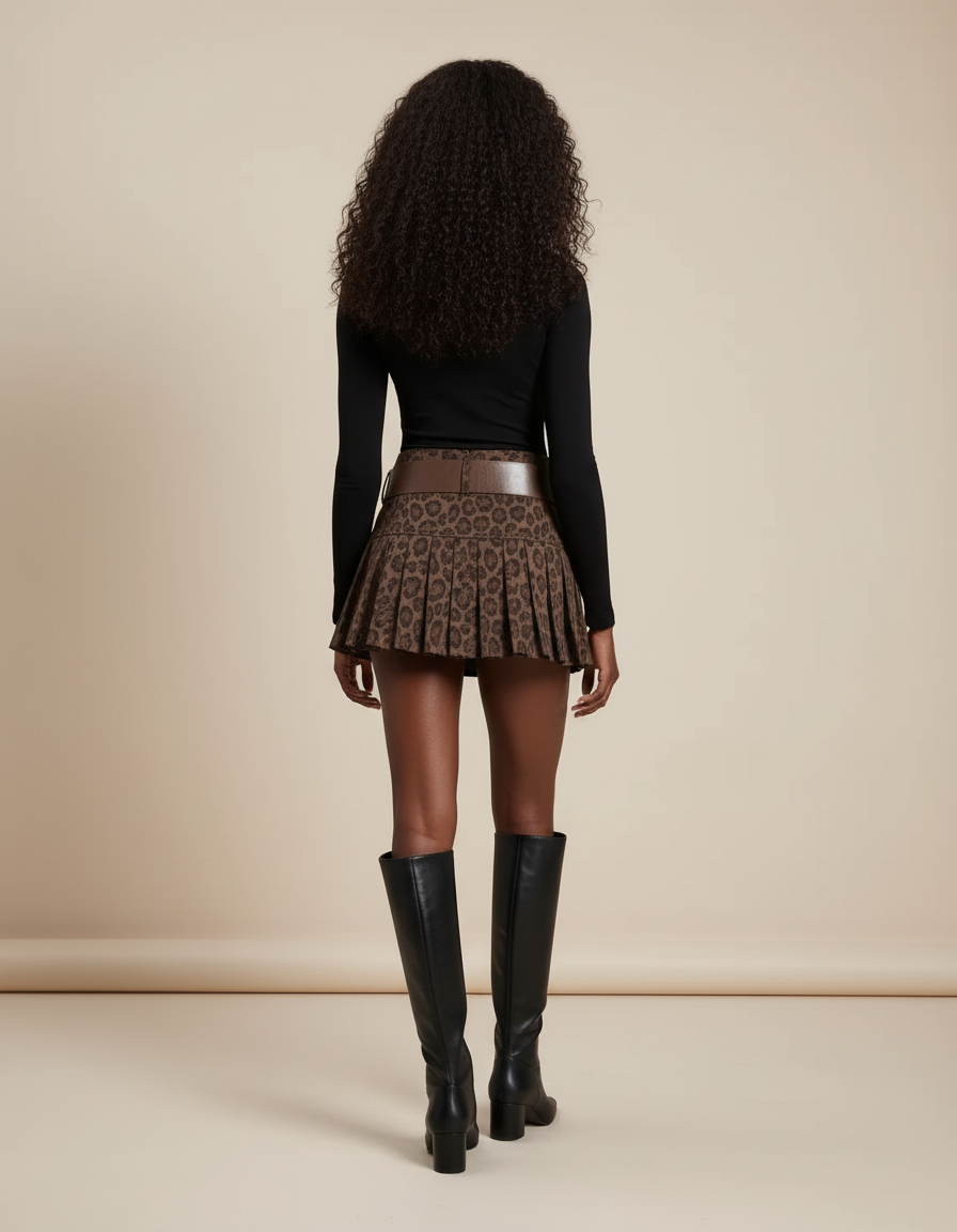 Jupe Léopard Mini Plissée Vintage