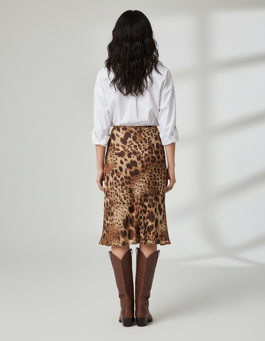 Jupe Léopard Midi Fluide Chic