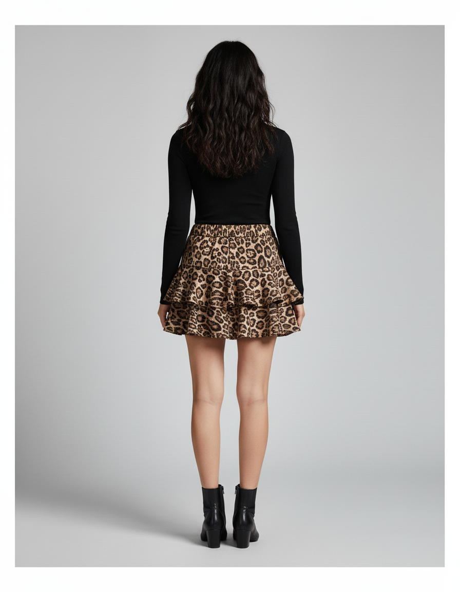 Jupe Léopard Mini À Volants Chic Féminine