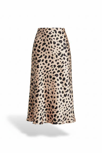 Jupe Léopard Satin Fluide Élégante Sophistiquée