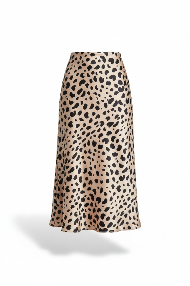 Jupe Léopard Satin Fluide Élégante Sophistiquée