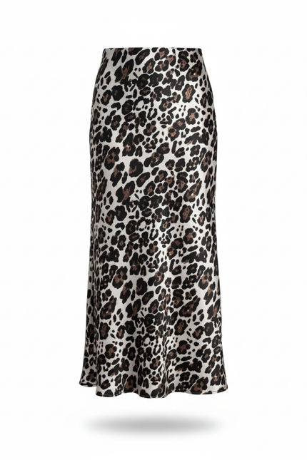 Jupe Léopard Satinée Fluide Élégante Douce