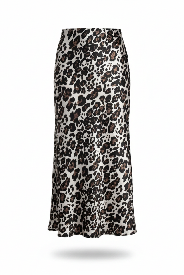 Jupe Léopard Satinée Fluide Élégante Douce