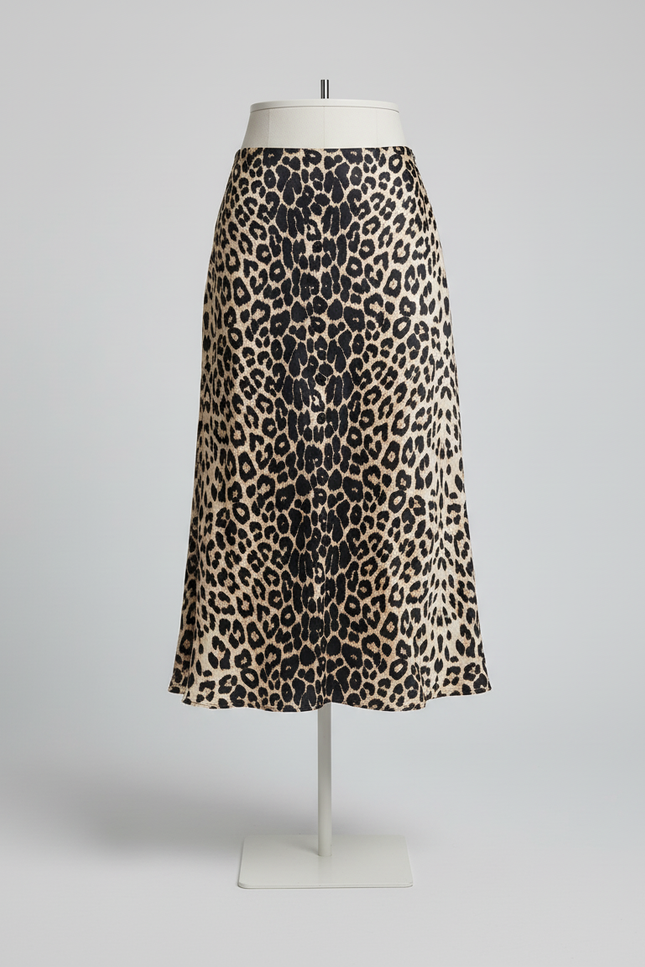 Jupe Léopard Satin Fluide Élégante Moderne