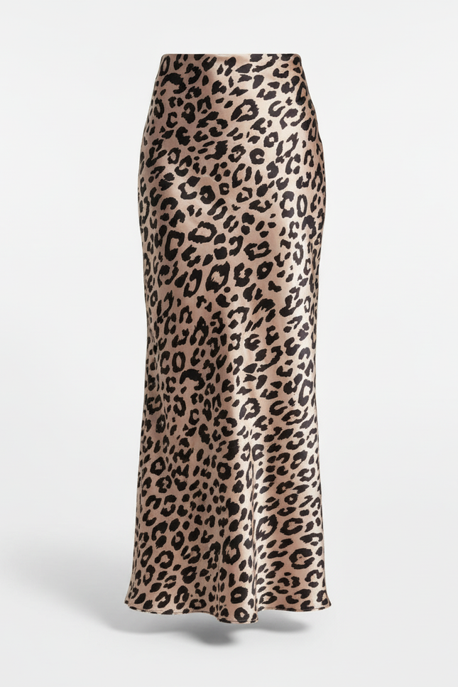 Jupe Léopard Satin Maxi Fluide