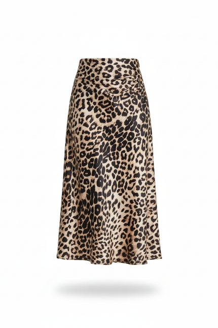 Jupe Léopard Satin Fluide Midi Légère