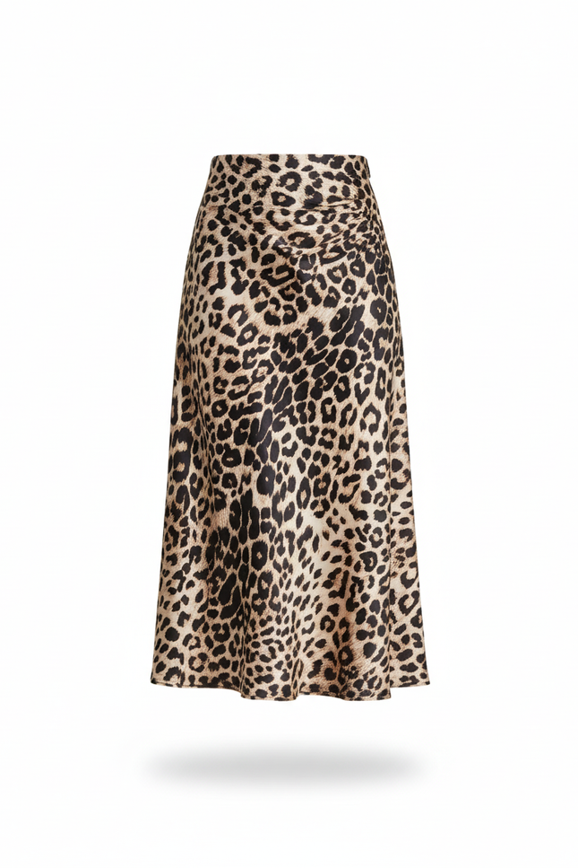 Jupe Léopard Satin Fluide Midi Légère