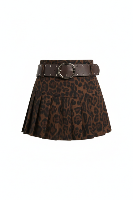 Jupe Léopard Courte Taille Haute Plissée
