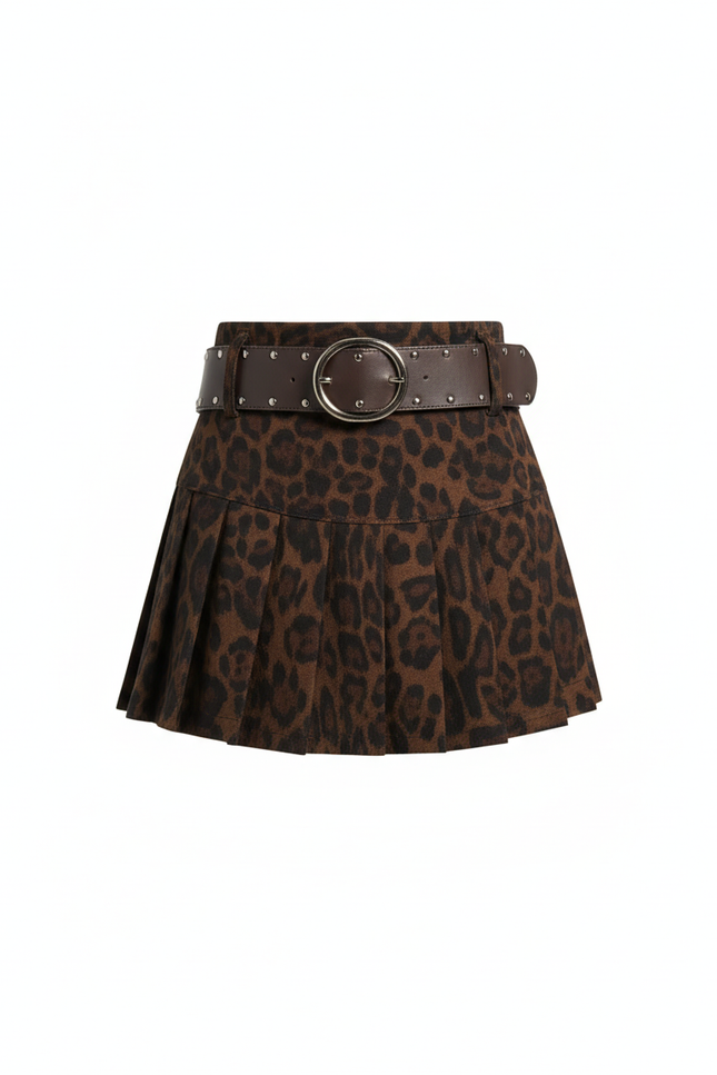 Jupe Léopard Courte Taille Haute Plissée