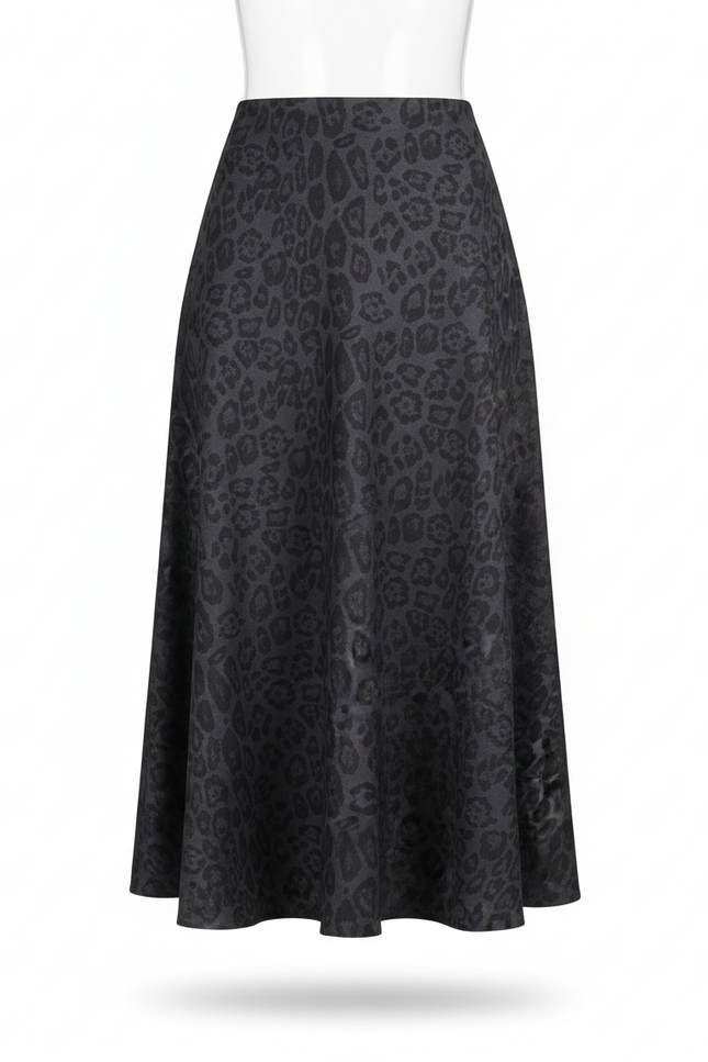 Jupe Léopard Gris Anthracite Évasée Élégante