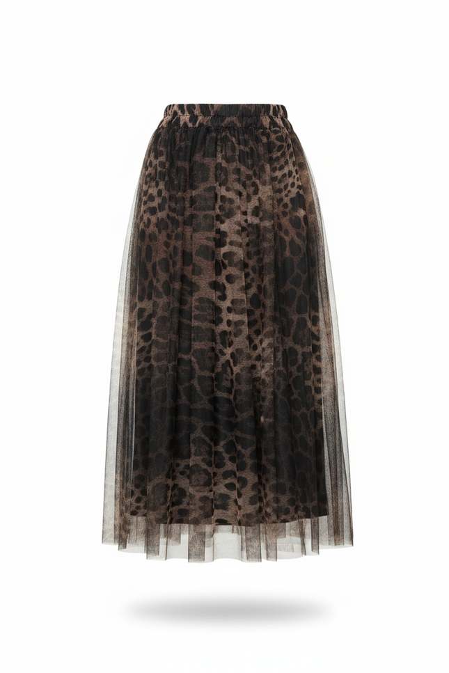 Jupe Léopard Maille Longue Plissée