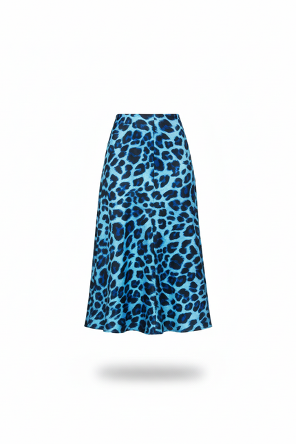 Jupe Léopard Bleue Satinée Fluide