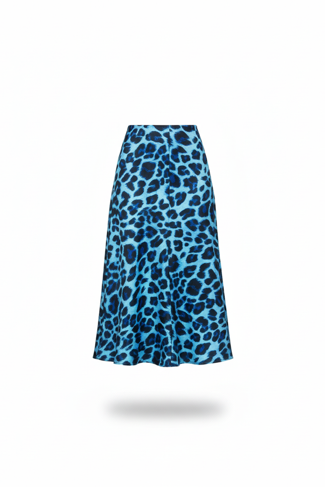Jupe Léopard Bleue Satinée Fluide