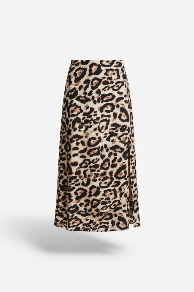 Jupe Léopard Midi Fendue Fluide