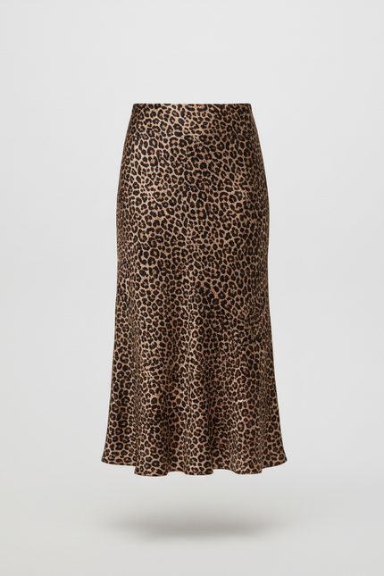 Jupe Léopard Satin Fluide Élégante Délicate