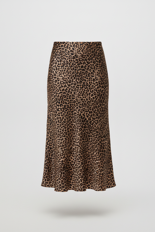 Jupe Léopard Satin Fluide Élégante Délicate