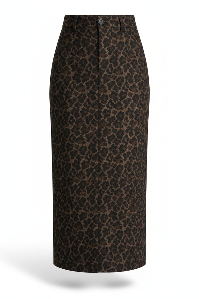 Jupe Léopard Midi Taille Haute Élégante