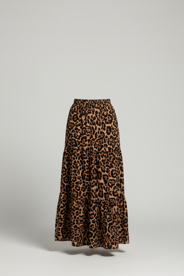 Jupe Léopard Longue À Volants Bohème Aérienne