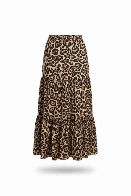 Jupe Léopard Maxi À Volants Fluide