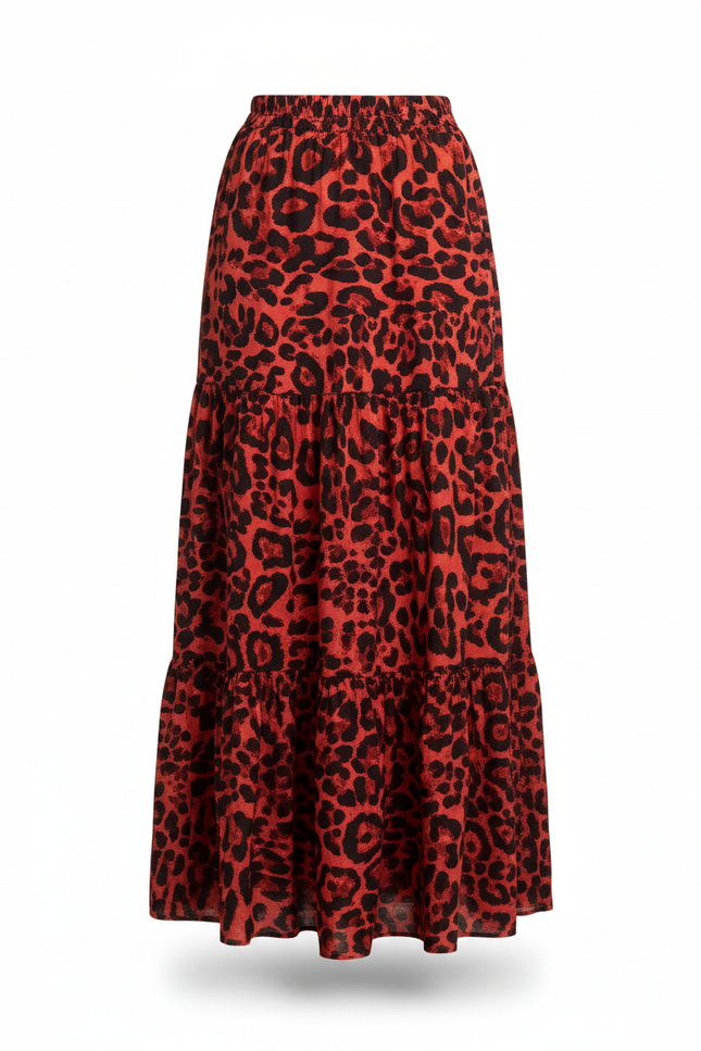Jupe Léopard Rouge À Volants Fluide