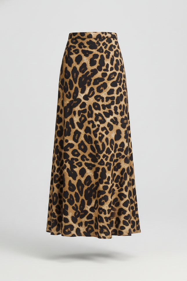 Jupe Léopard Fluide Mi-Longue Élégante