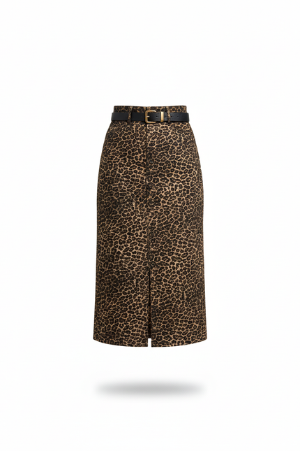 Jupe Léopard Midi Fente Tendance
