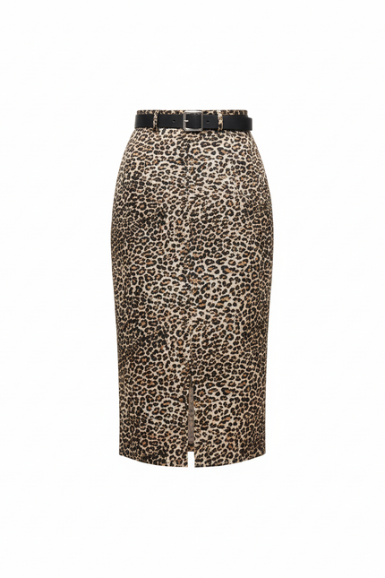 Jupe Léopard Slim Fendue Élégante