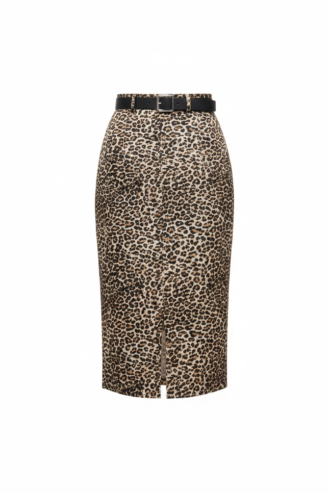Jupe Léopard Slim Fendue Élégante