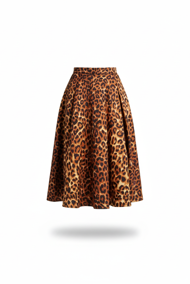 Jupe Léopard Évasée Midi Chic