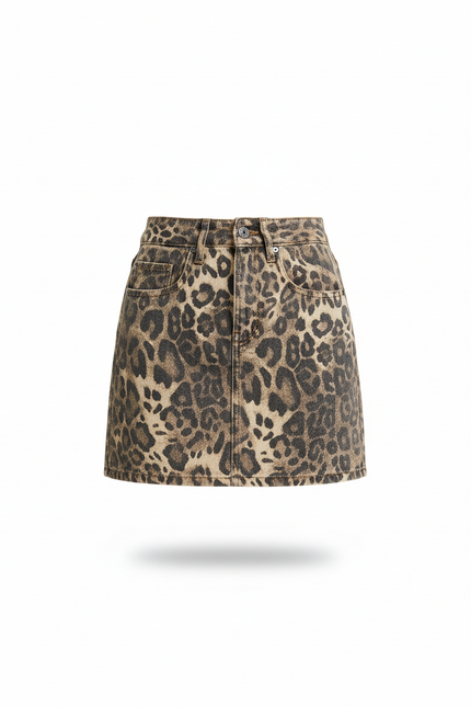 Jupe Léopard Denim Mini Élégante