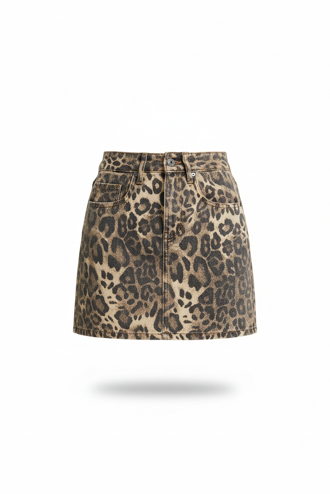 Jupe Léopard Denim Mini Élégante