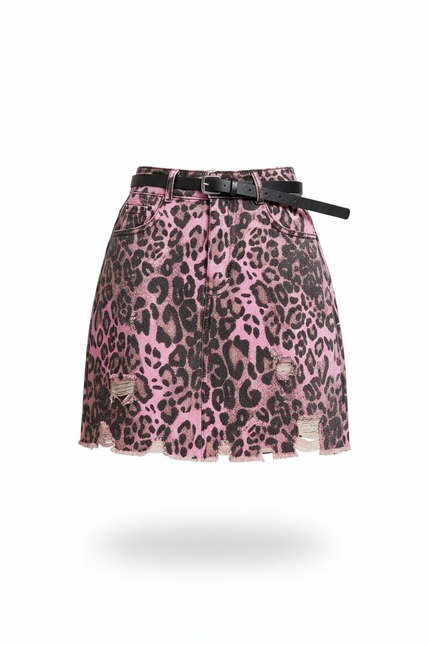 Jupe Léopard Rose Déchirée Décontractée