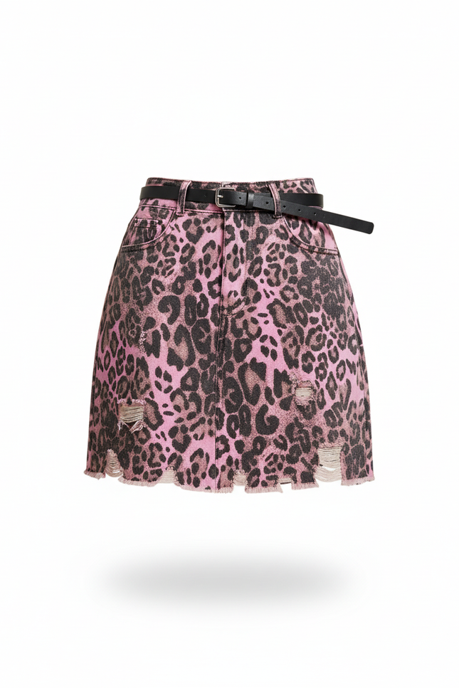 Jupe Léopard Rose Déchirée Décontractée