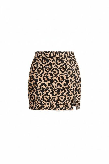 Jupe Léopard Taille Haute Fendue Sexy