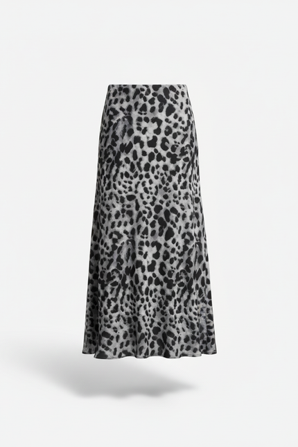 Jupe Léopard Midi Grise Élégante