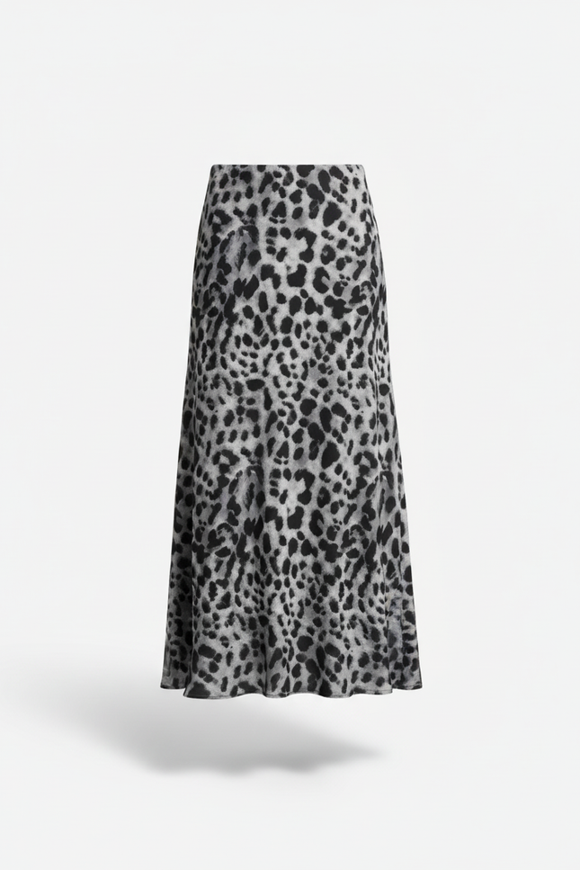 Jupe Léopard Midi Grise Élégante