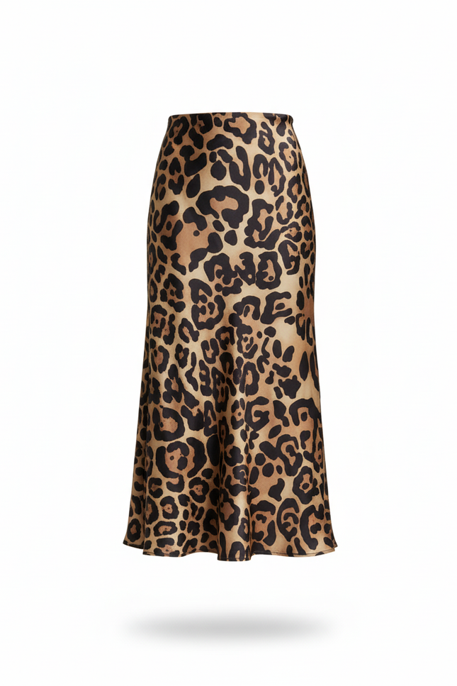 Jupe Léopard Satinée Longue Fluide