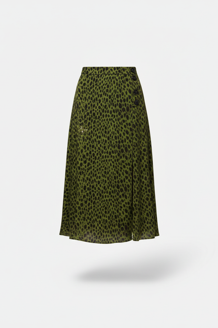 Jupe Léopard Verte Fendue Élégante