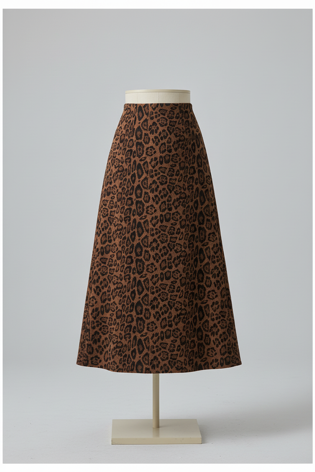 Jupe Léopard Droite Midi Élégante