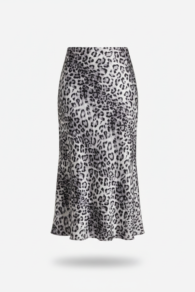 Jupe Léopard Satinée Grise Élégante
