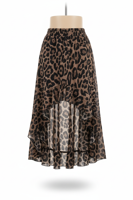 Jupe Léopard Asymétrique À Volants Chic